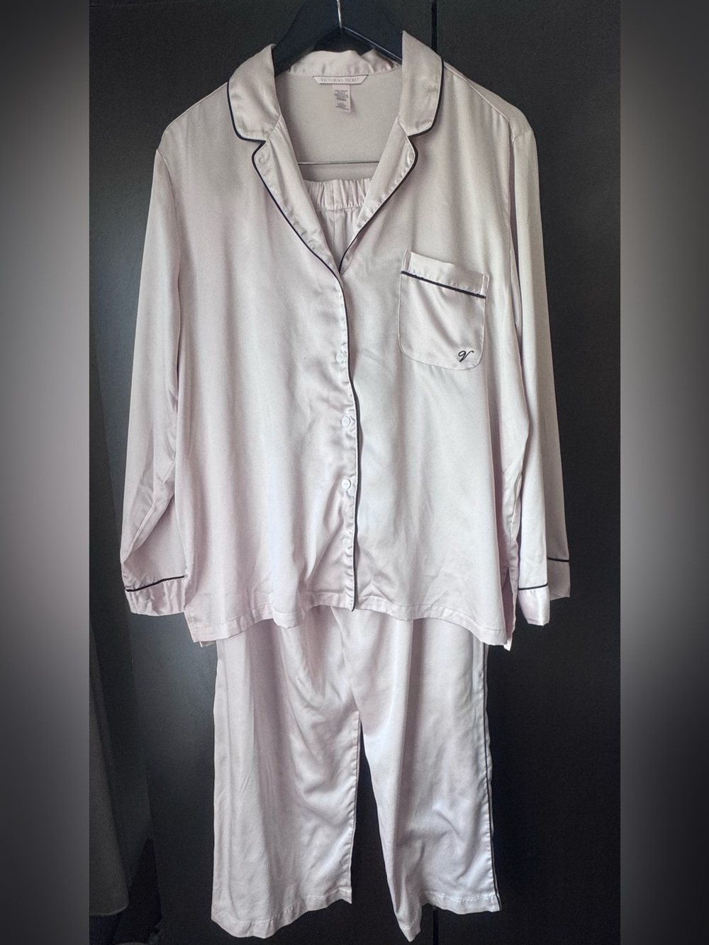 Victoria's Secret Signature Satin Pajama Set with Black Trim